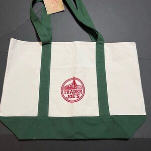 Trader Joe's Green and White Tote Bag